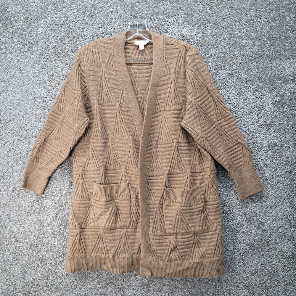 Terra & Sky Womens 2X Brown Geometric Textured‎ Open Front Cardigan Sweater